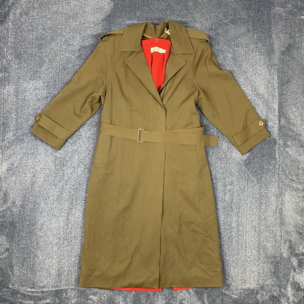 Linda Allard Ellen Tracy Long Wool Trench Coat Brown Womens Size Petite 8 Belted